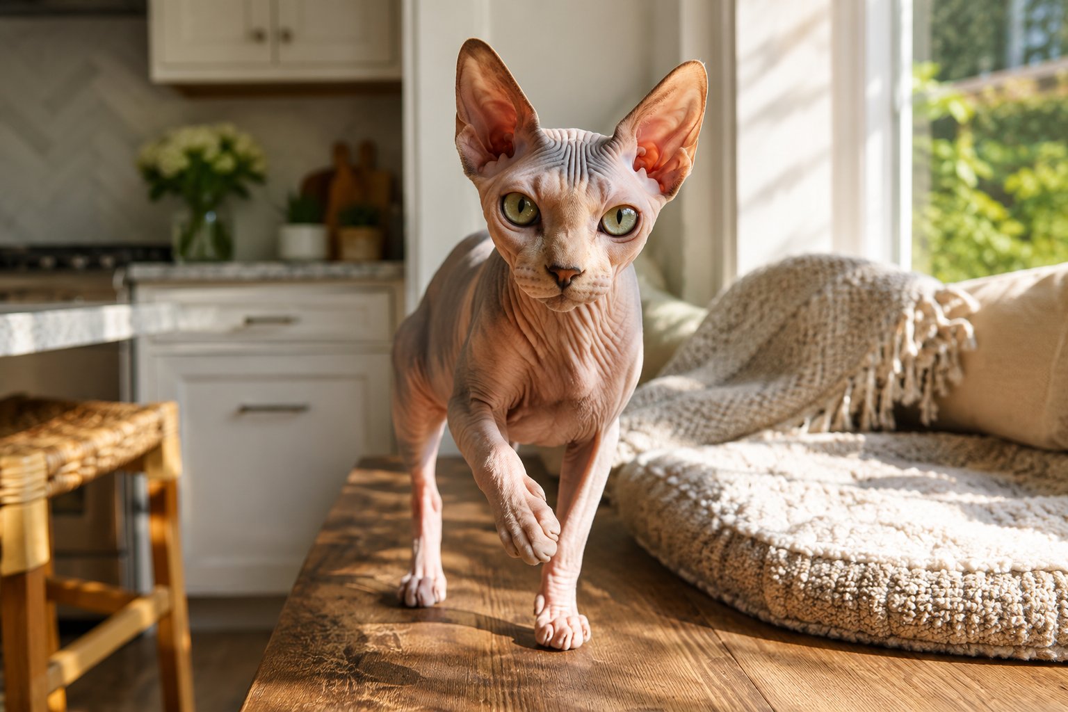 A warm and affectionate Sphynx cat showing the playful charm of this hairless cuddle bug breed