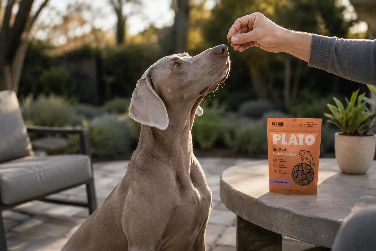 Elegant gray Weimaraner standing alert as an energetic and loyal people dog