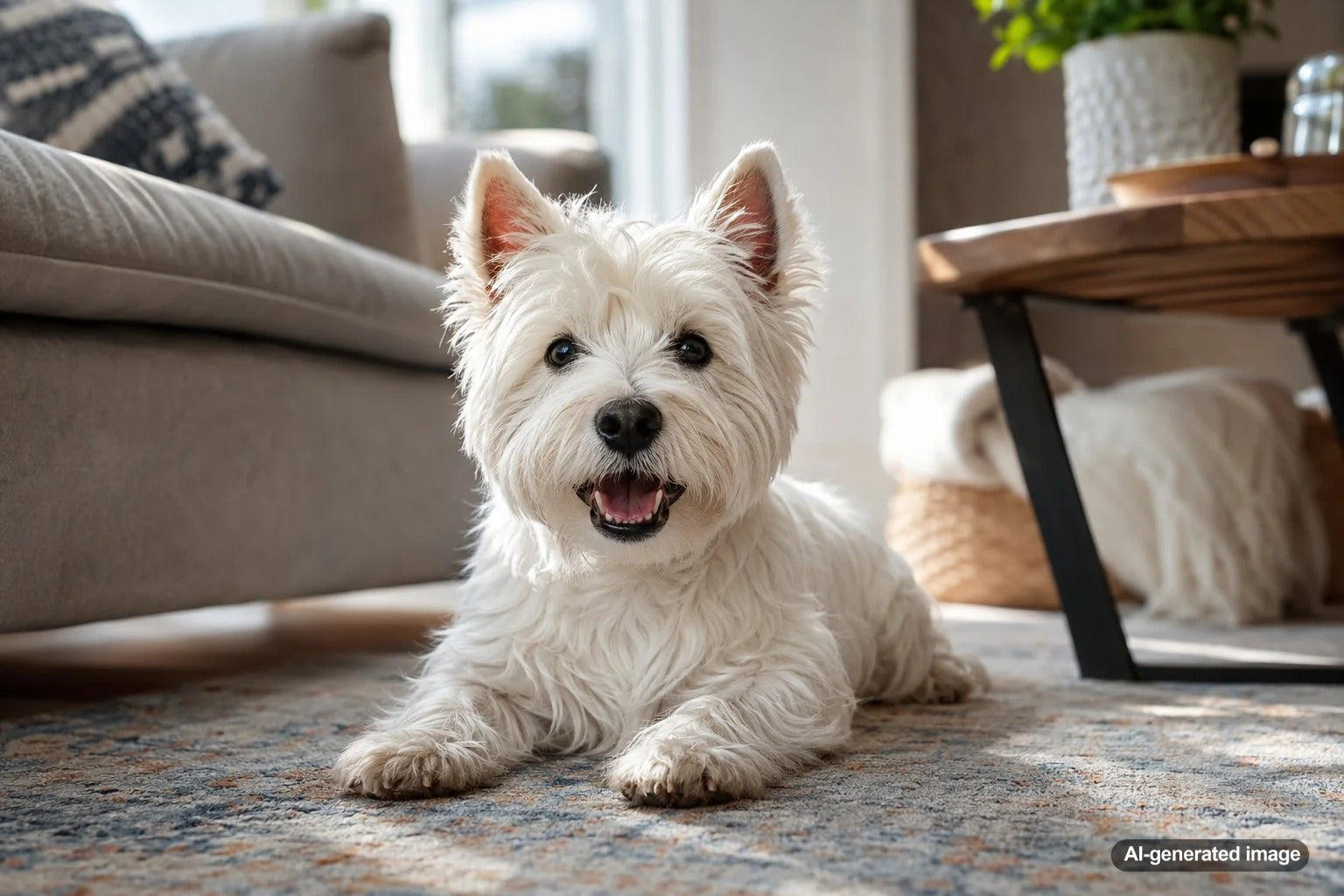 A cheerful West Highland White Terrier with a bright white coat showing its confident Westie personality