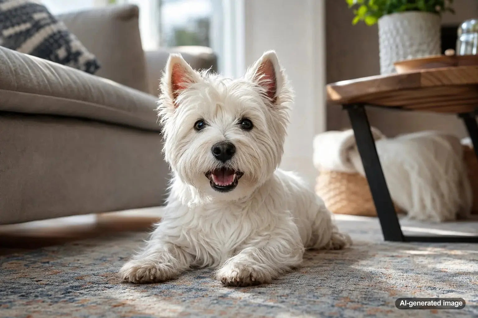 A cheerful West Highland White Terrier with a bright white coat showing its confident Westie personality