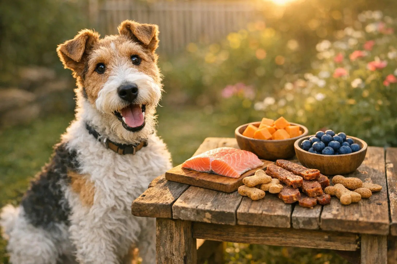 Wire Fox Terrier with distinctive wiry coat and alert expression