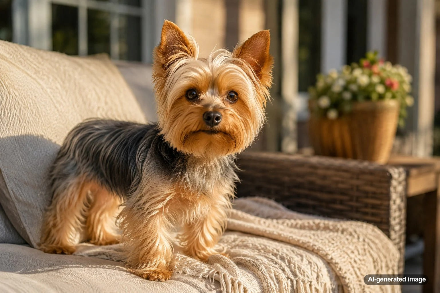 Confident Yorkshire Terrier with silky coat showing the tiny titan personality of a playful Yorkie