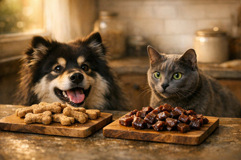 Grain-free vs whole-grain pet treats comparison for dogs and cats