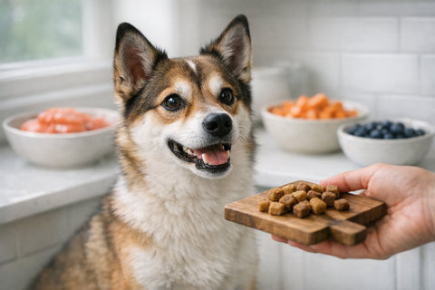 Healthy dog treat options for dogs on a weight loss plan enjoying nutritious low calorie snacks