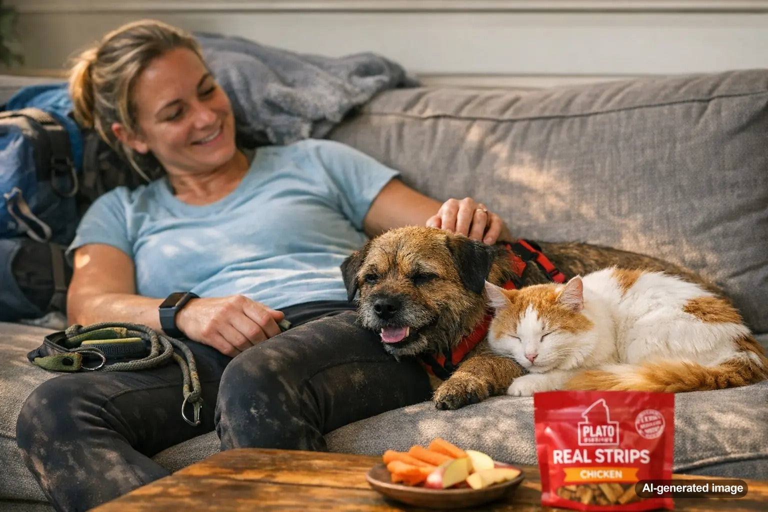 Dog and cat enjoying healthy treat habits together at home