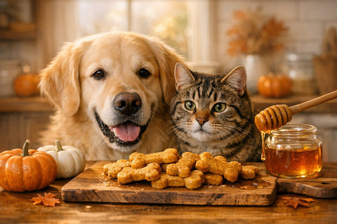 Honey and pumpkin dog treats featuring sweet and savory flavors for dogs