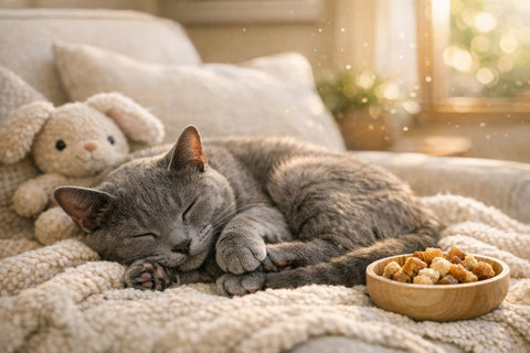 Relaxed cat sleeping peacefully while conserving energy for long nap marathons