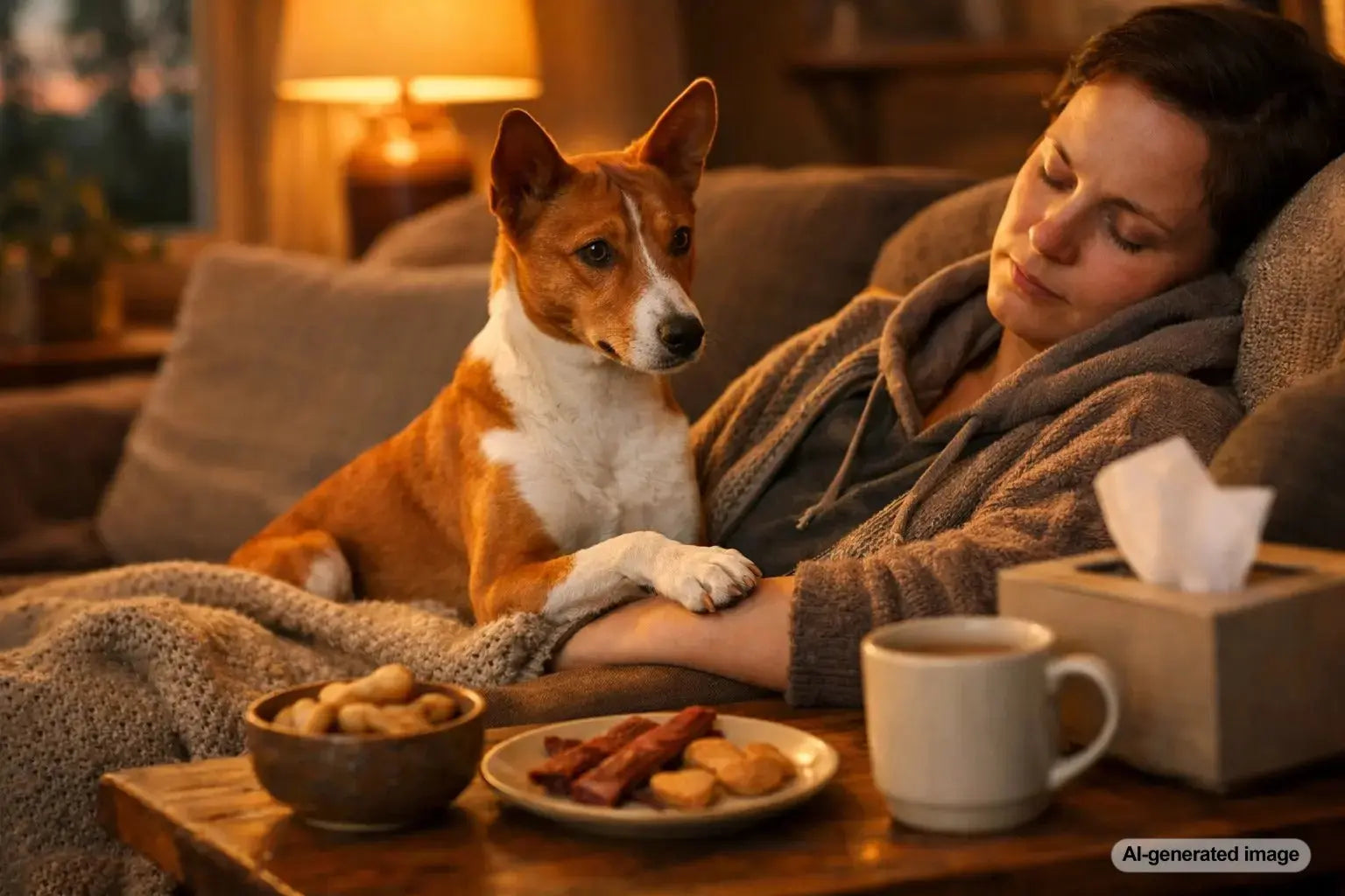 Dog resting close to its owner while illustrating how dogs may detect seizures before they happen