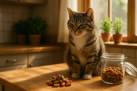 Cat enjoying treats from Plato Pet Treats