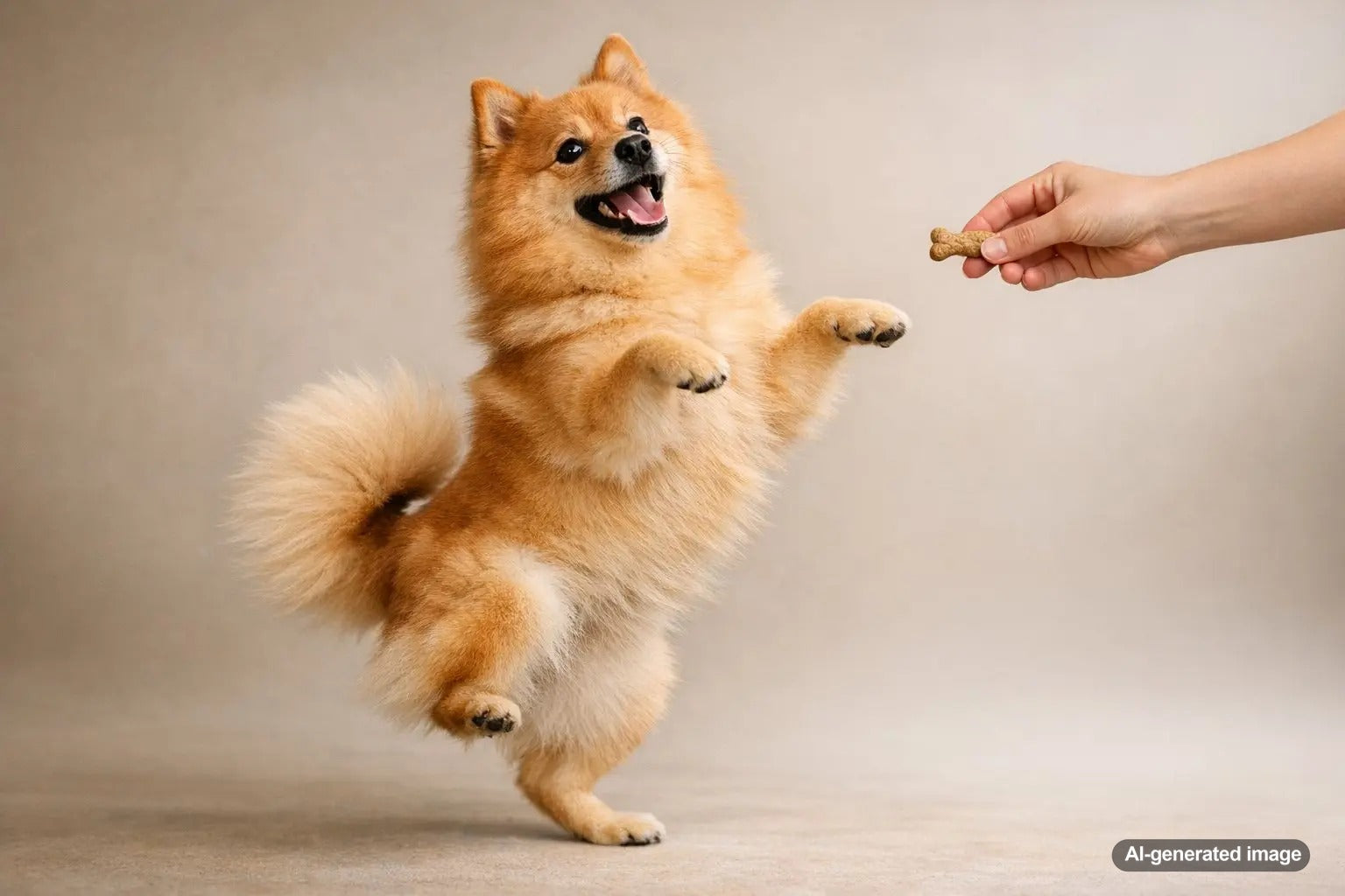 Happy dog dancing with excitement for Plato Pet Treats during reward time