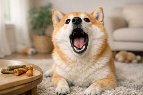 Shiba Inu mid scream showcasing the breed's dramatic and expressive personality