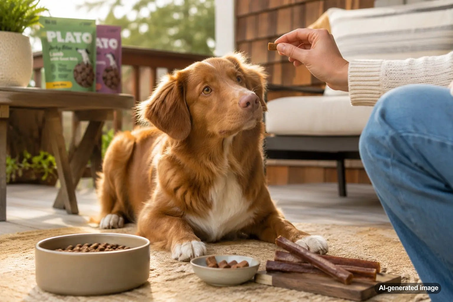 Dog reward menu with kibble, training treats, and chews for balanced daily rewards