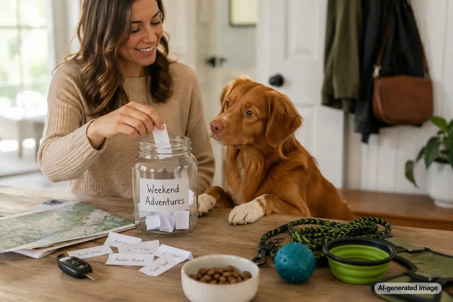 Weekend adventure jar filled with activity ideas for a dog and owner to enjoy together