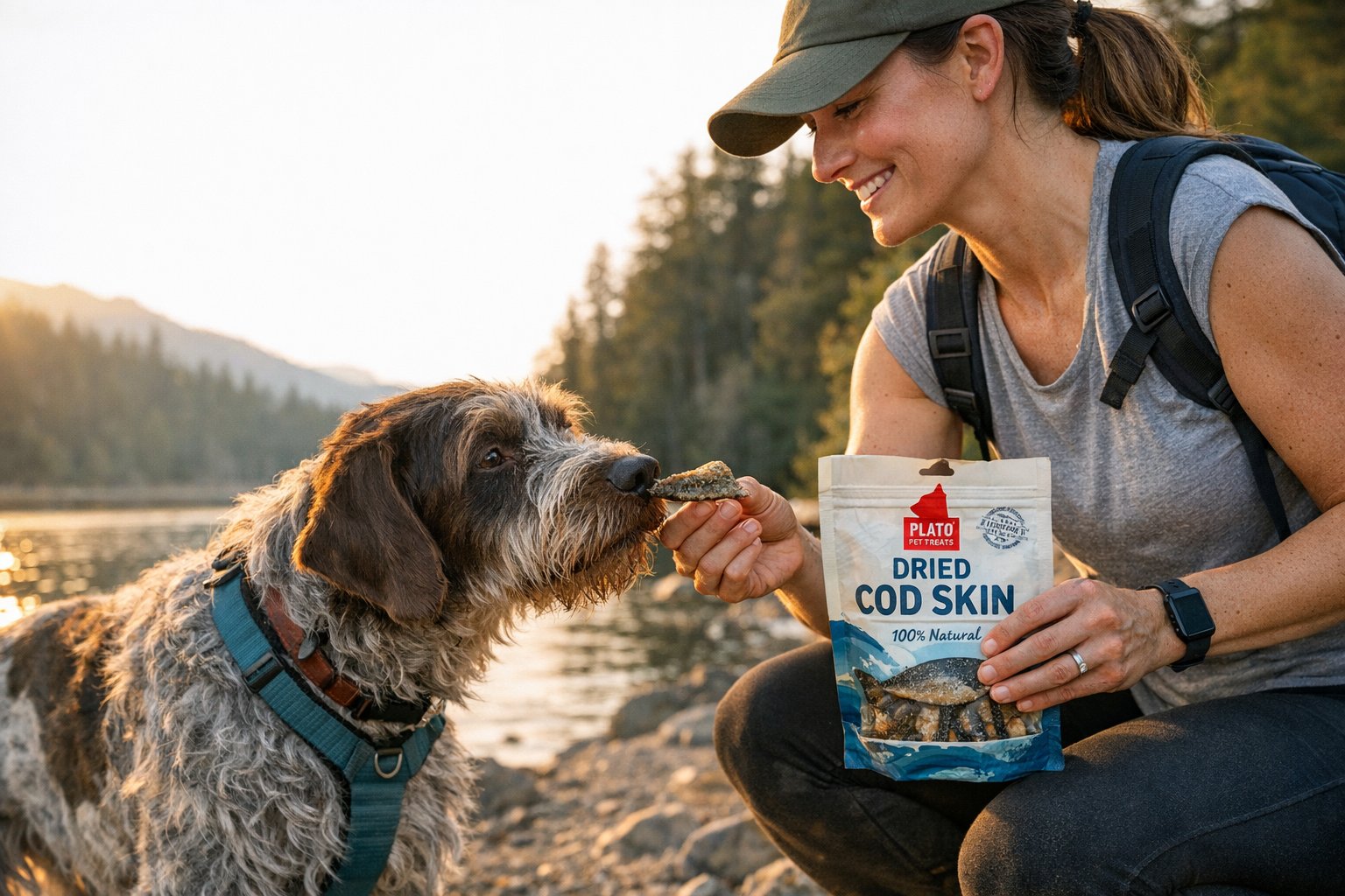 High-quality dried cod skin treats for dogs with crunchy fish skin texture