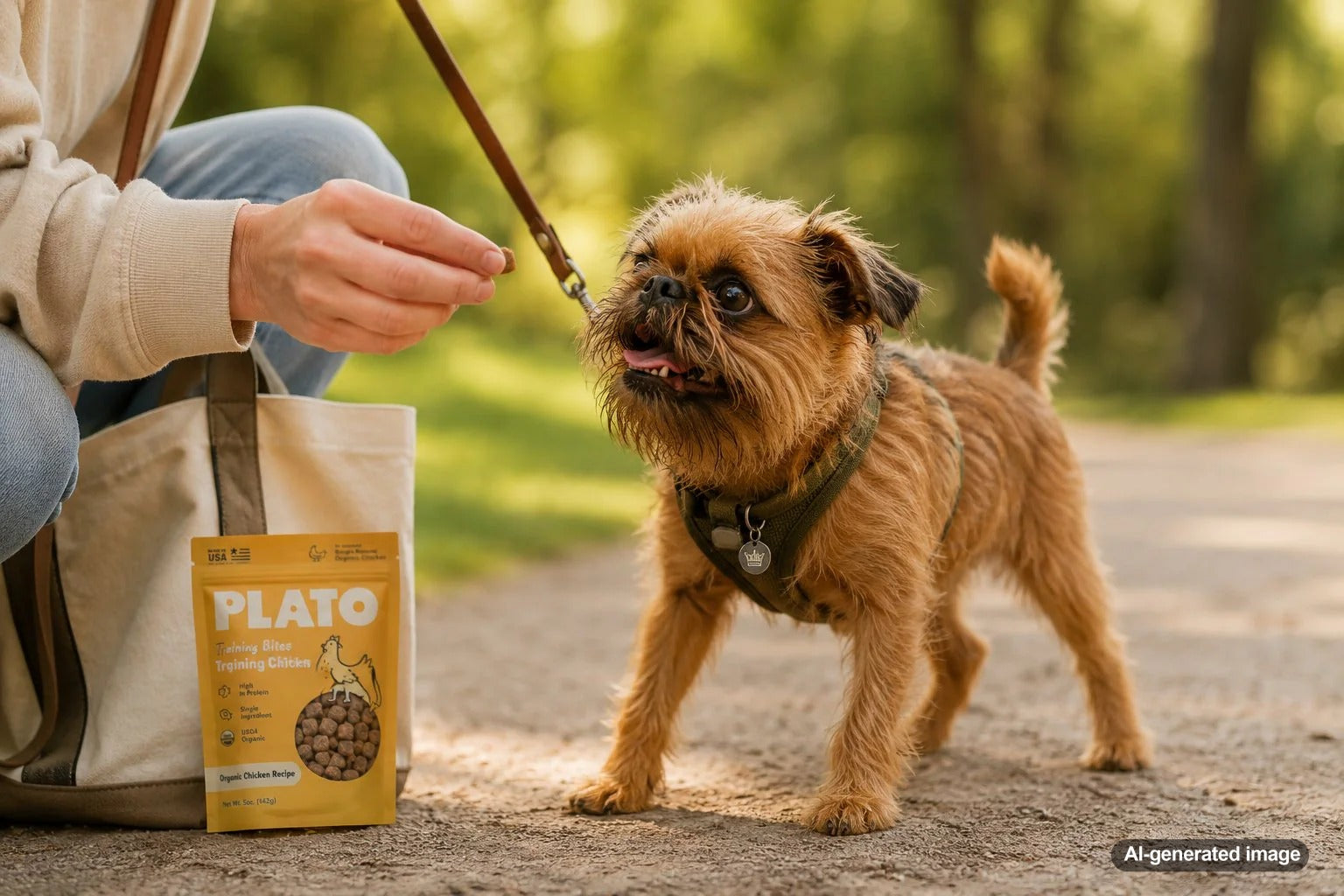 Small dog enjoying Plato Pet Treats chosen for big personalities and little bodies