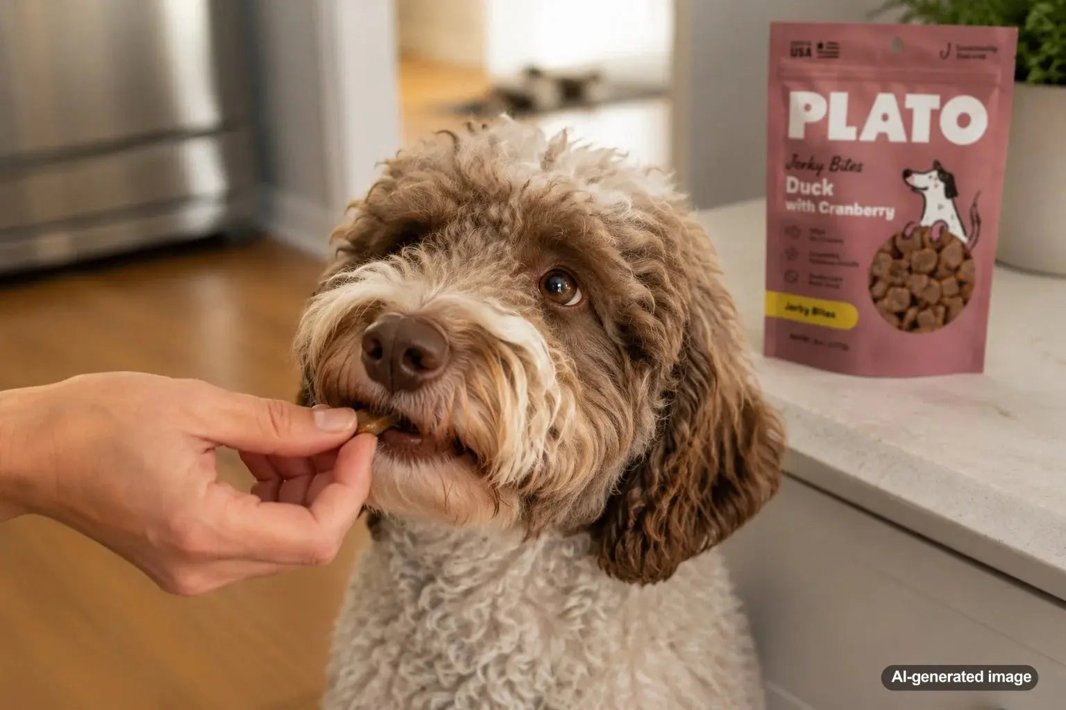 Dog gently enjoying a soft treat selected for sensitive teeth