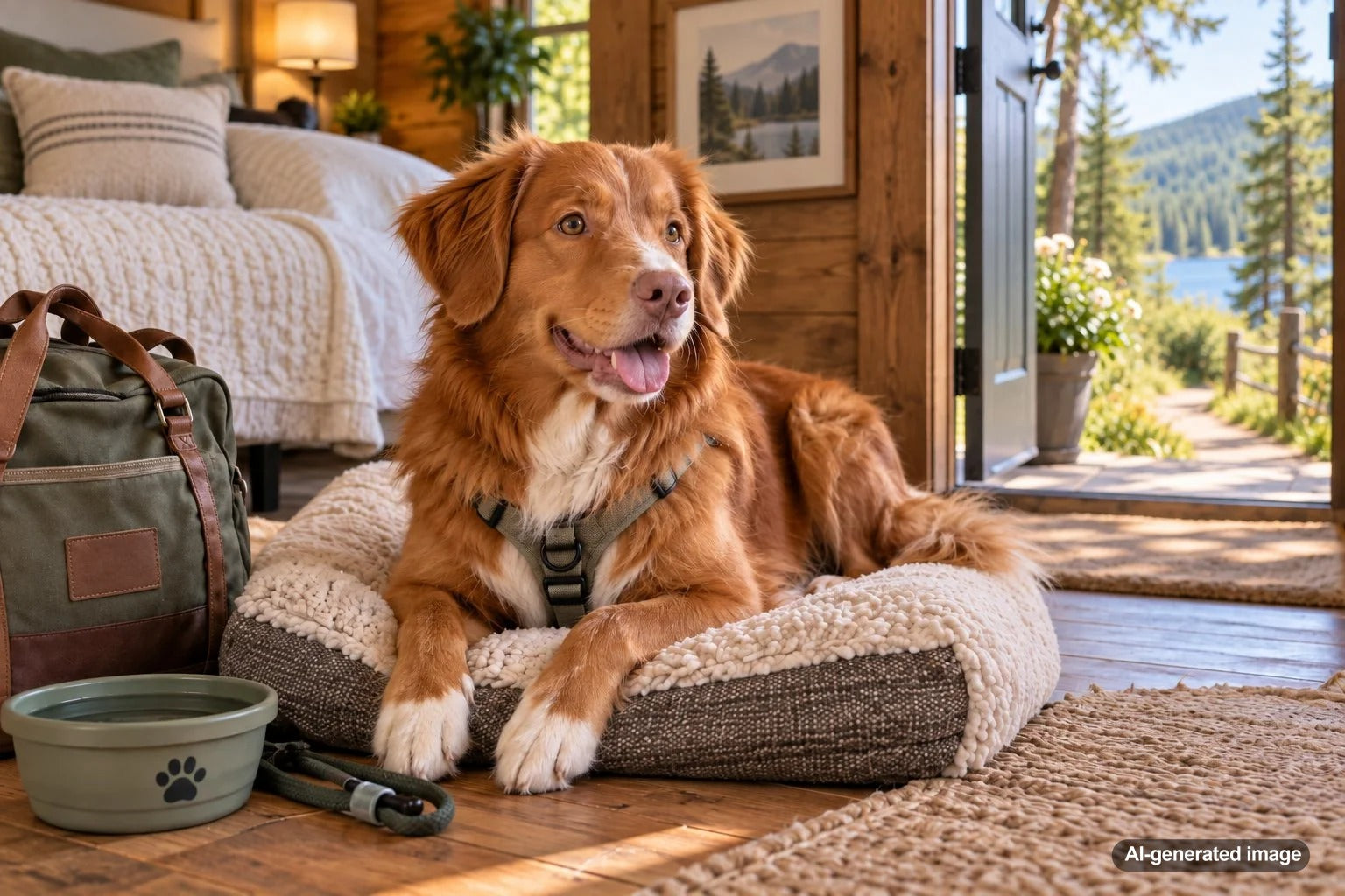 Dog relaxing comfortably inside a pet-friendly vacation rental