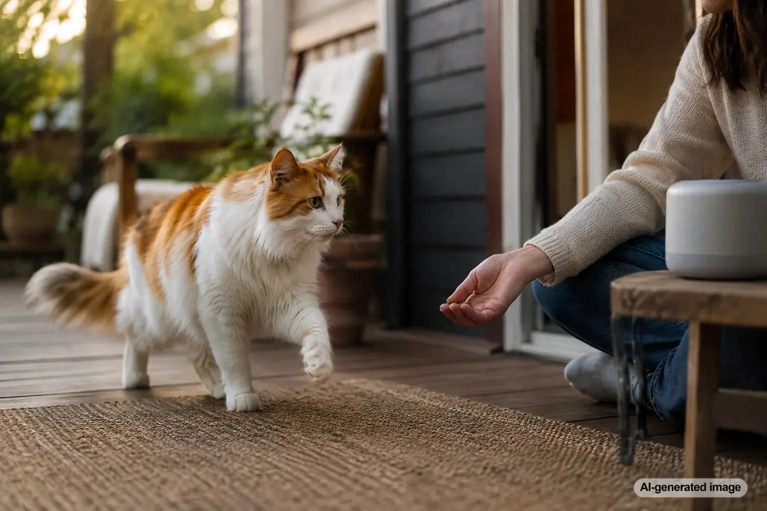 Sensitive cat calmly adjusting to new household sounds at home