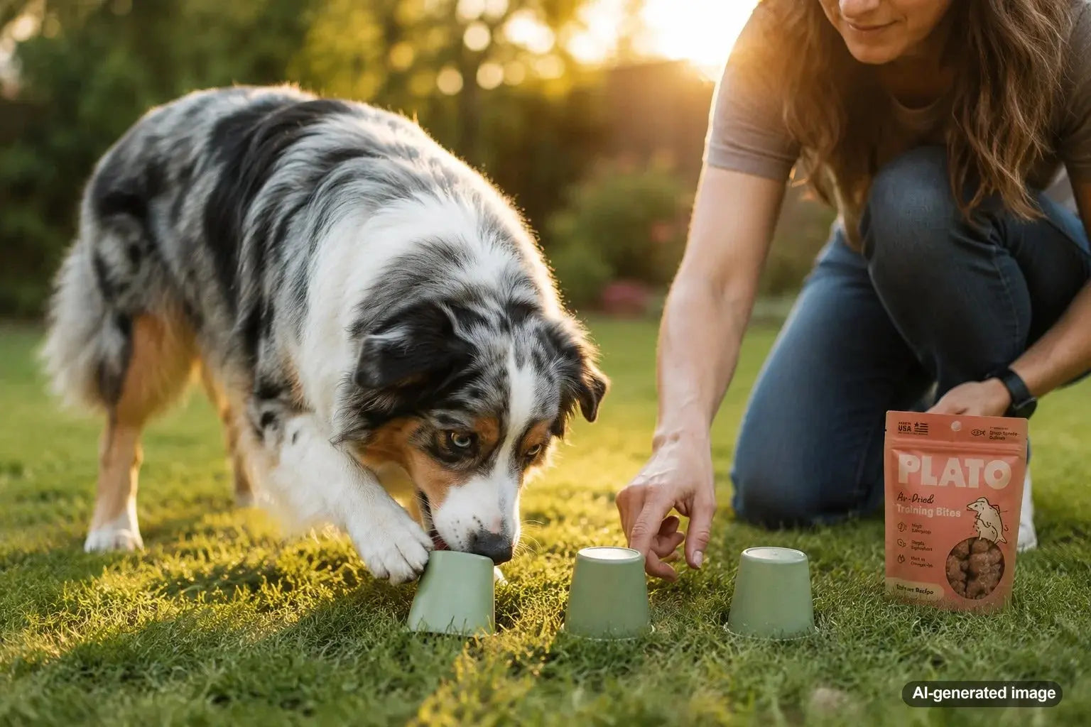 Australian Shepherd enjoying mentally stimulating treat-based games and enrichment activities