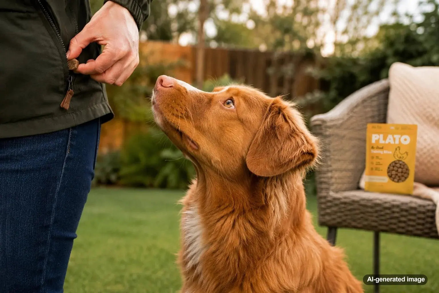 Dog owner carrying intact training treats for cleaner rewards during a walk
