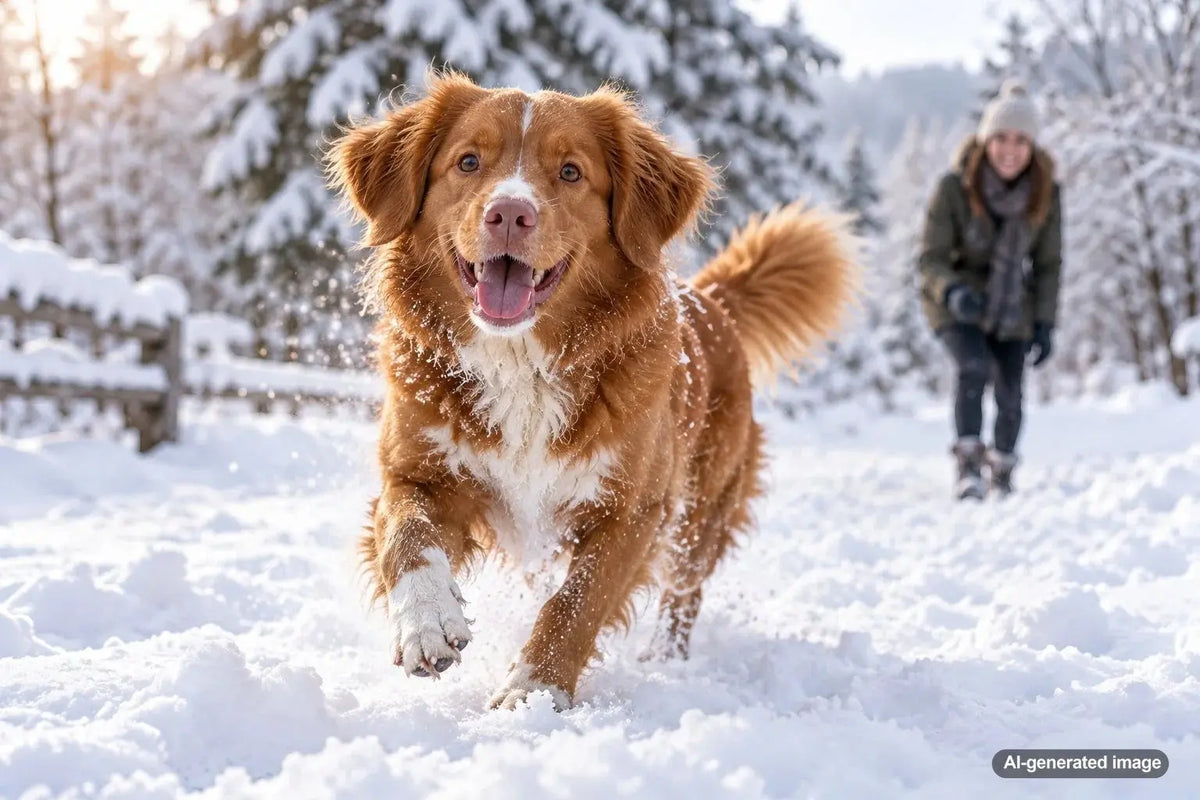 Dog enjoying a fun snow day with winter games, training, and outdoor enrichment