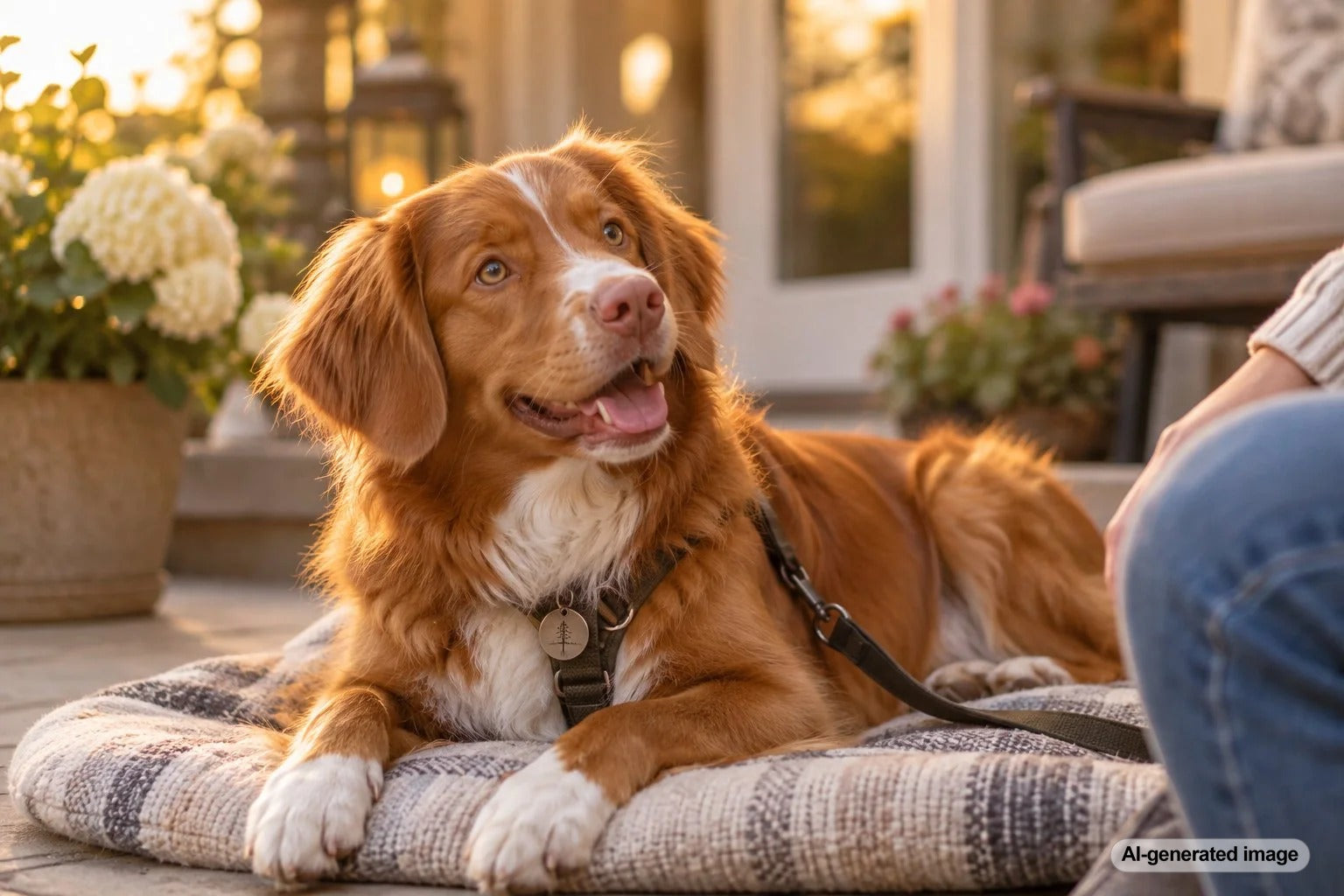 Dog relaxing comfortably at home while family members visit