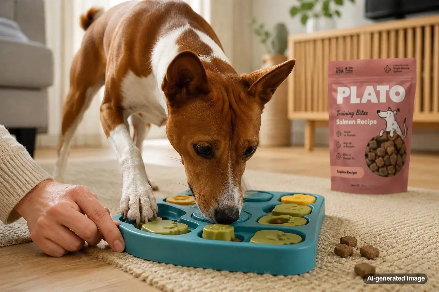 Dog using a treat-filled puzzle toy for mental stimulation and smarter enrichment