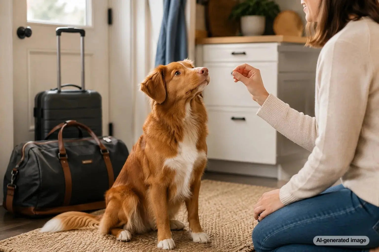 Dog calmly relaxing at home while a weekend houseguest visits