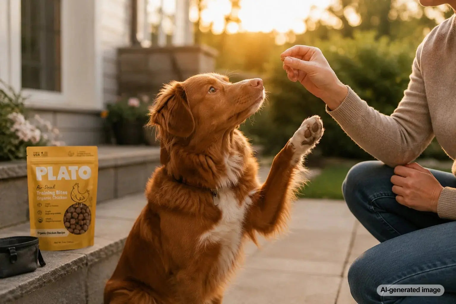 Dog training with small healthy rewards to avoid overfeeding