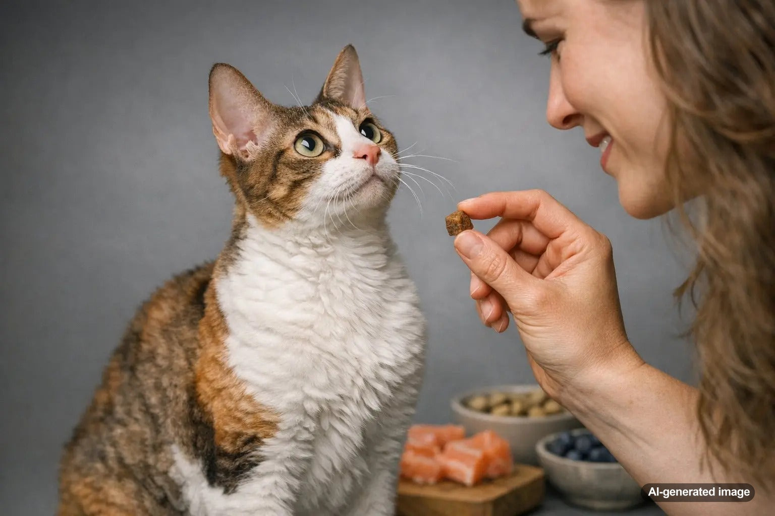 Cat enjoying a rotating variety of Plato Pet Treats flavors during treat time