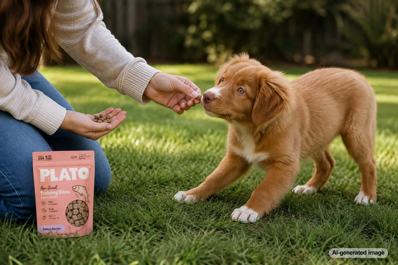 Puppy learning gentle bite control with soft, small training rewards