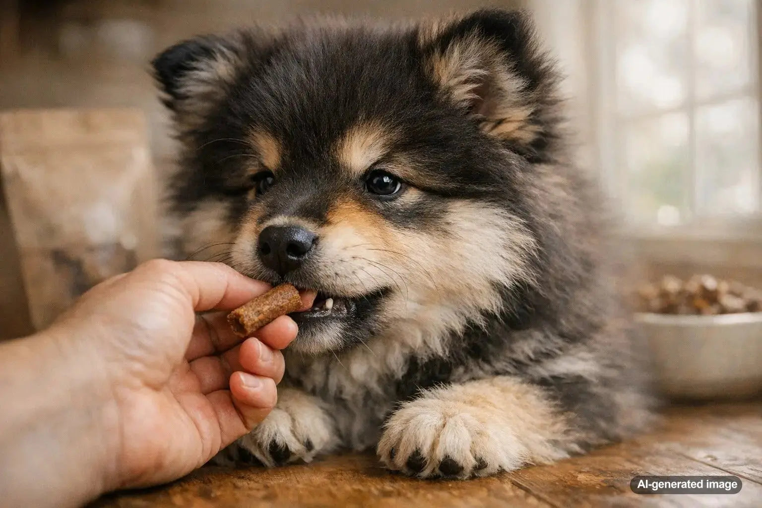 Puppy learning gentle play and bite inhibition during training