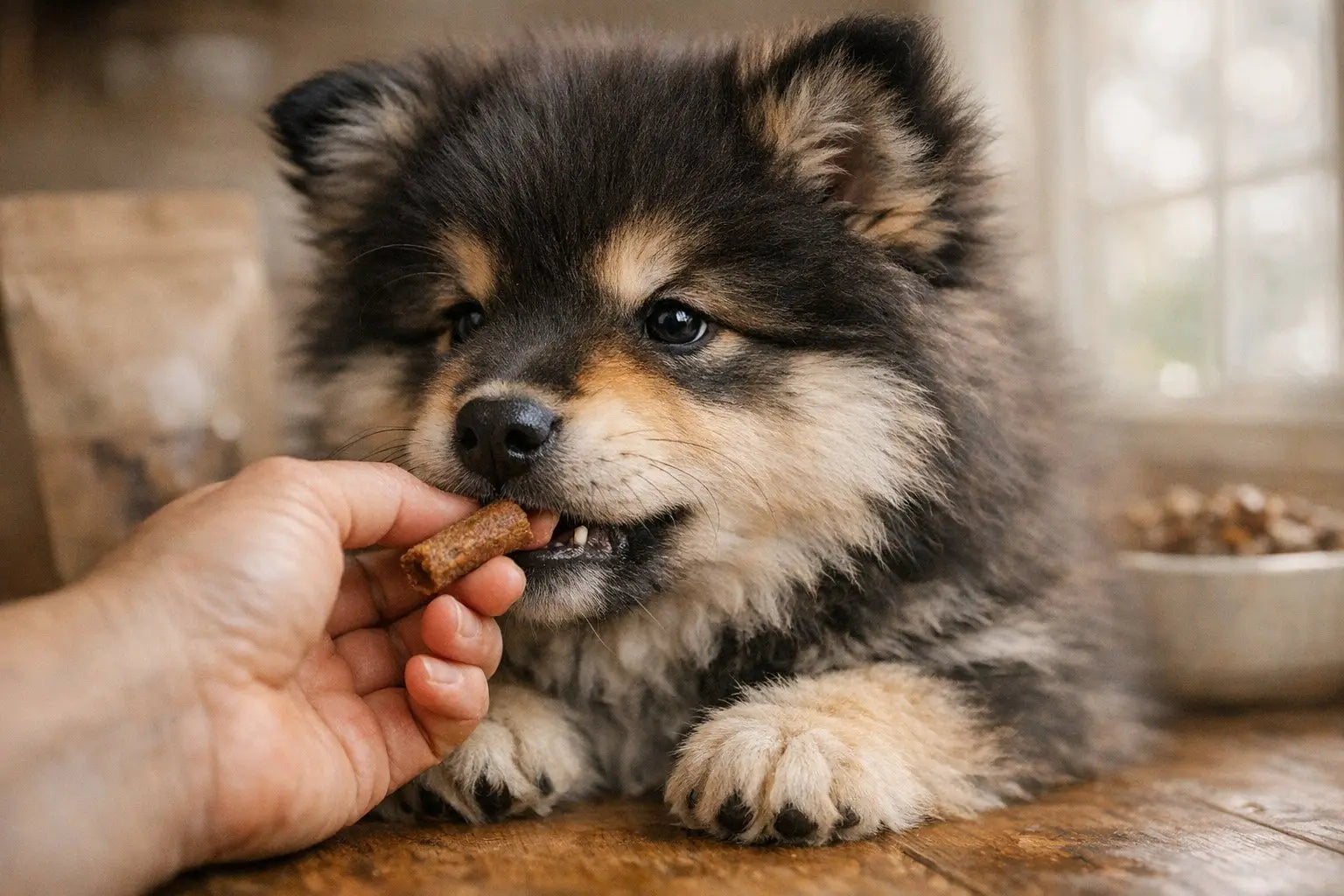 Puppy learning gentle play and bite inhibition during training