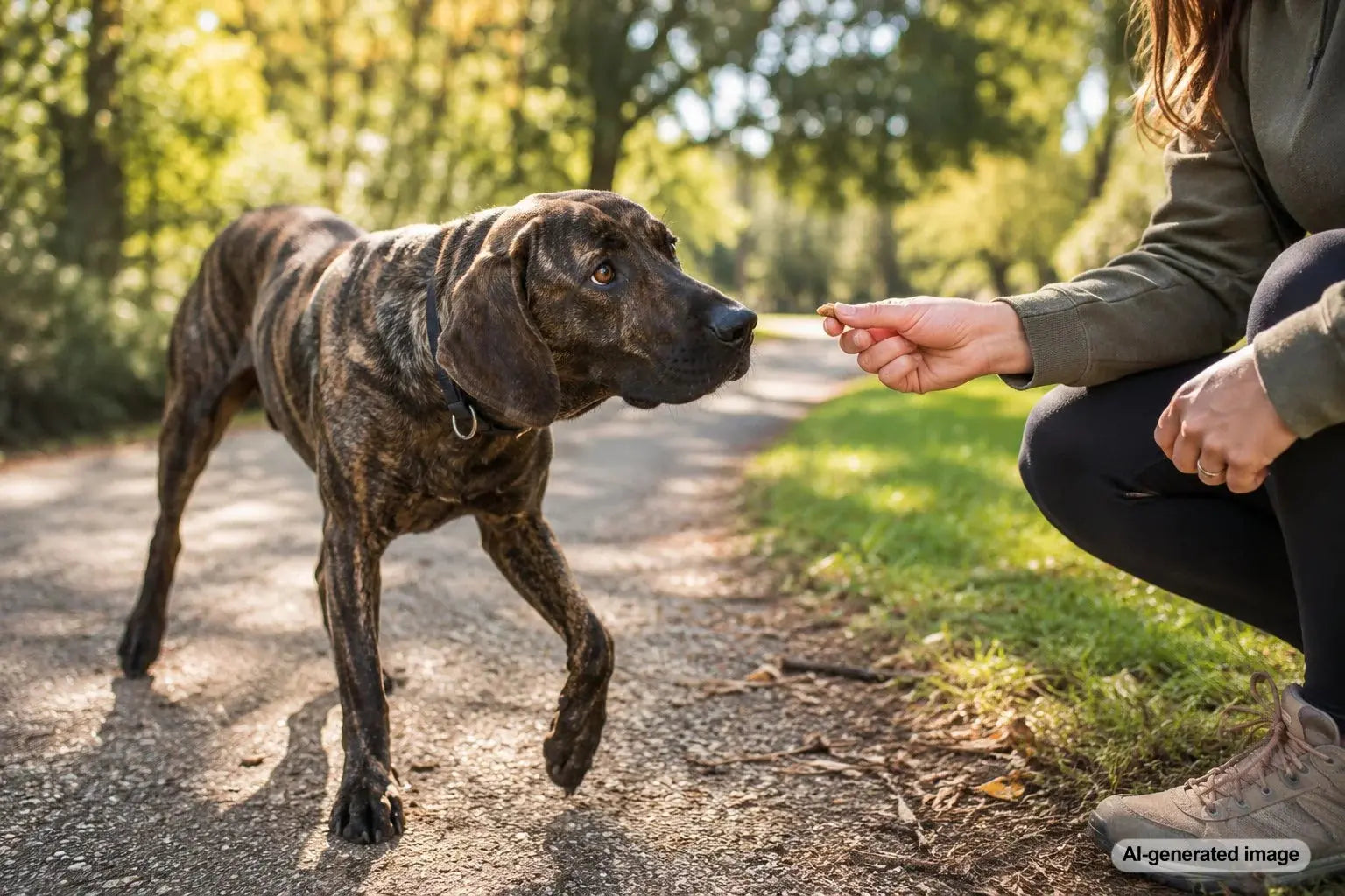 Plott Hound enjoying reward based training with Plato Pet Treats