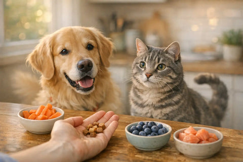 Using tiny dog treat pieces during training to reduce calories while keeping dogs motivated and engaged