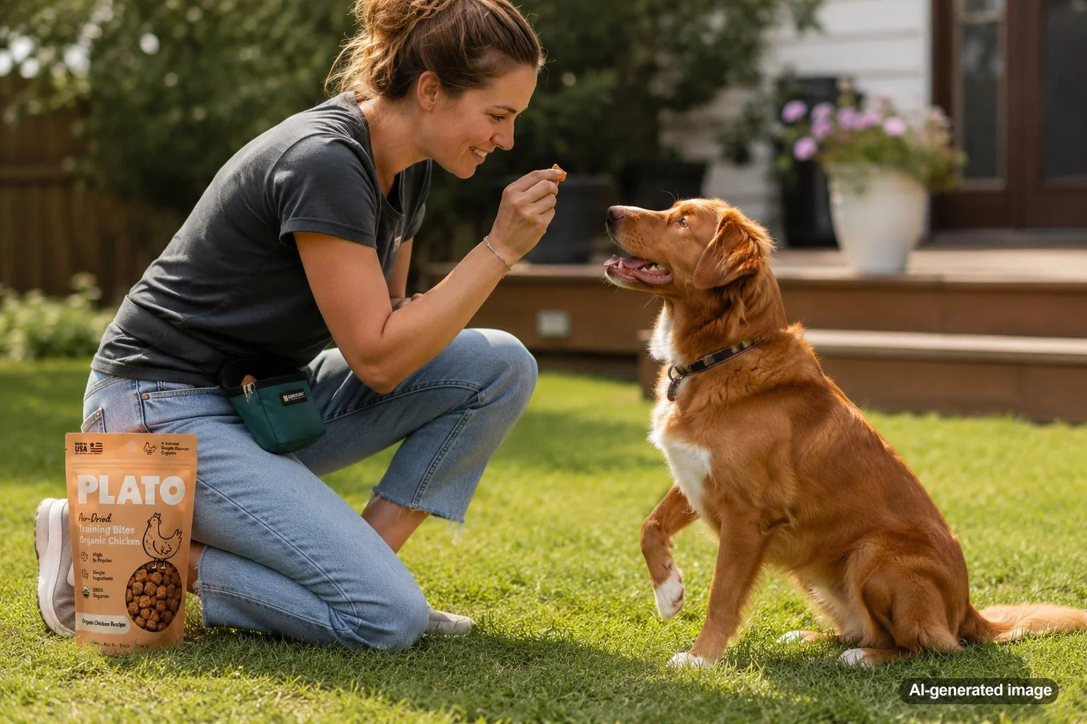 Dog receiving a small training treat during weight-conscious positive reinforcement training