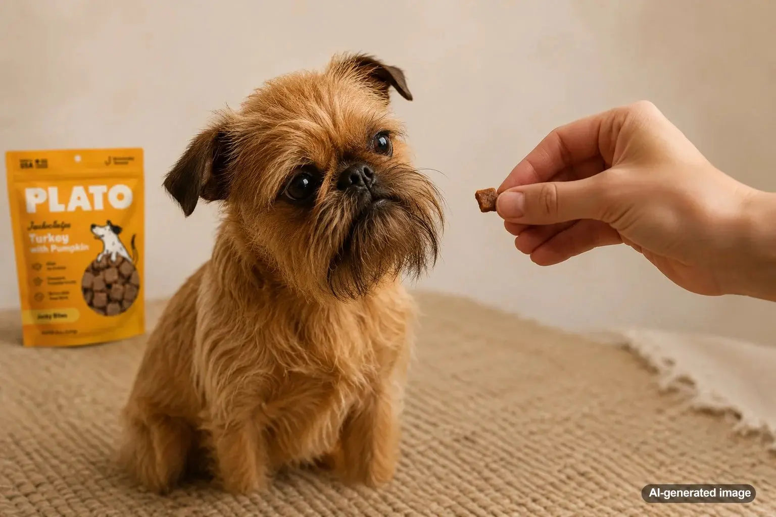 A sensitive Brussels Griffon enjoying gentle dog treats during calm reward-based training