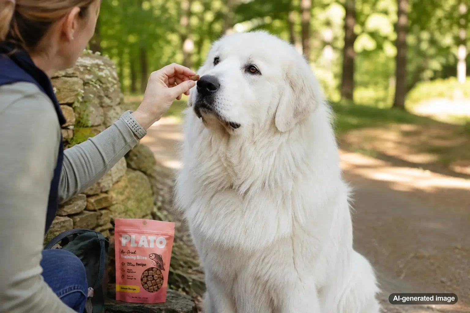 Great Pyrenees guardian receiving treats during positive reinforcement training