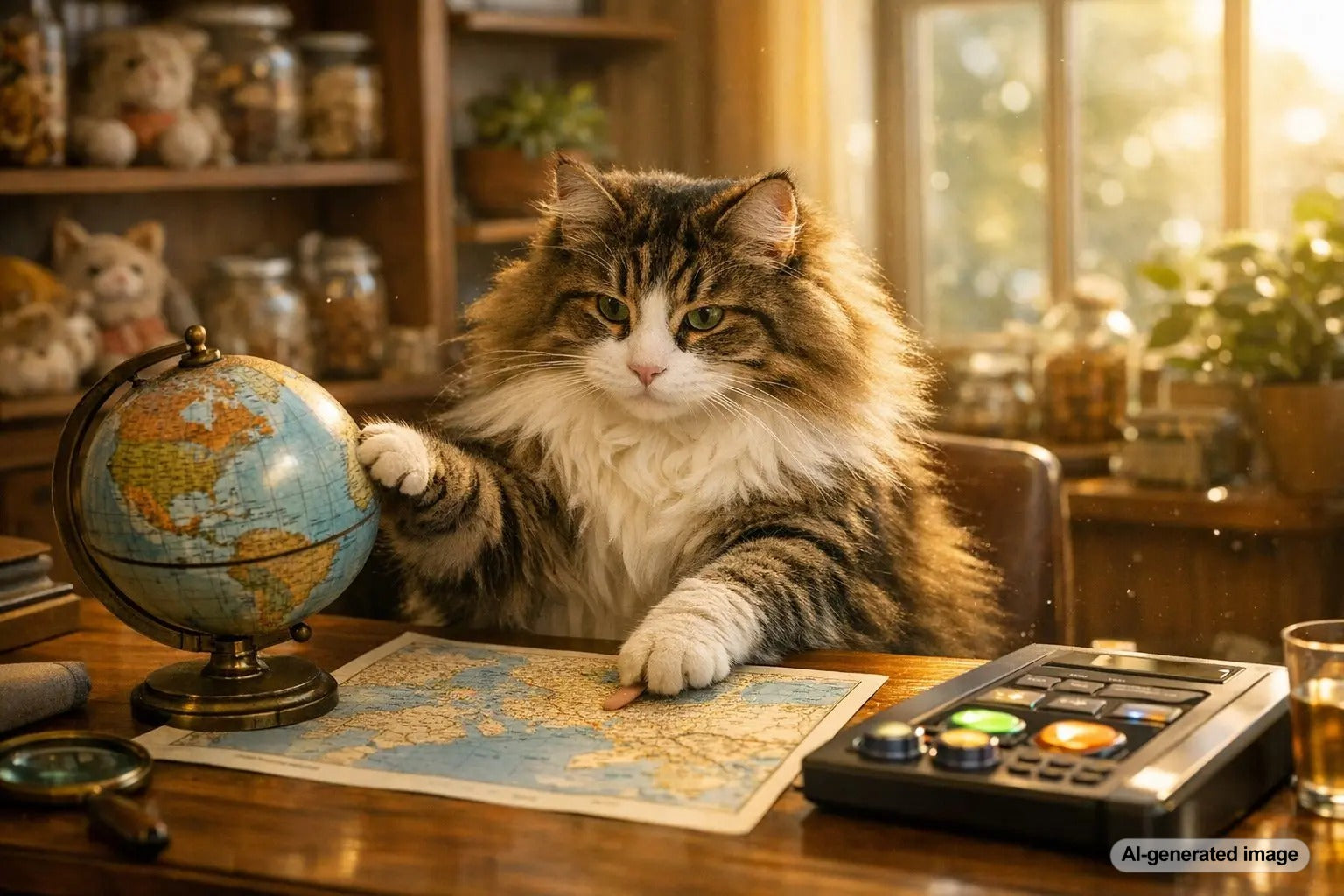 Curious cat imagining life with opposable thumbs in a playful thought experiment