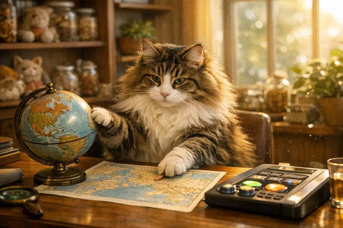 Curious cat imagining life with opposable thumbs in a playful thought experiment