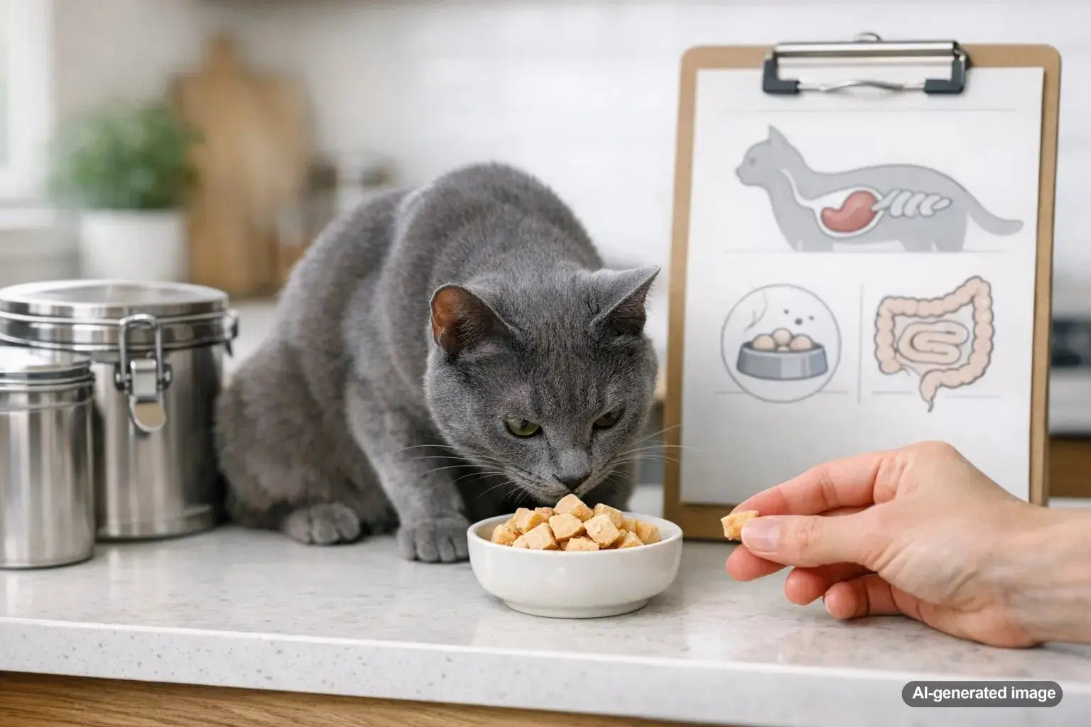 Cat enjoying a simple chicken-only treat suitable for gluten sensitive cats
