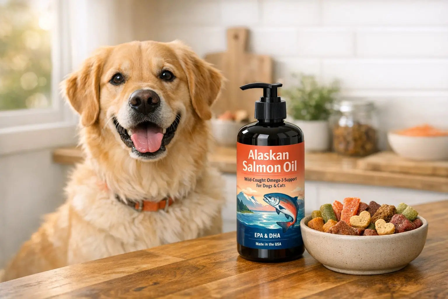 Is Alaskan Salmon Oil Good for Dogs featured image showing salmon oil topper for dogs