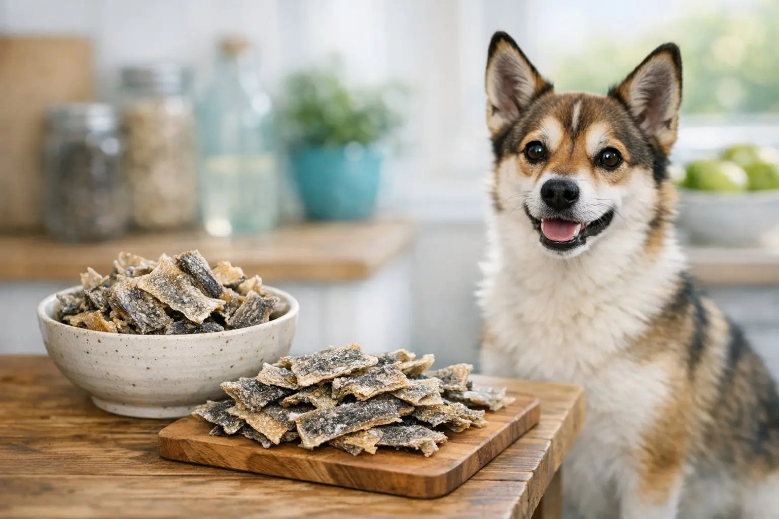 Dried cod skin dog treats showing crunchy texture and natural fish benefits