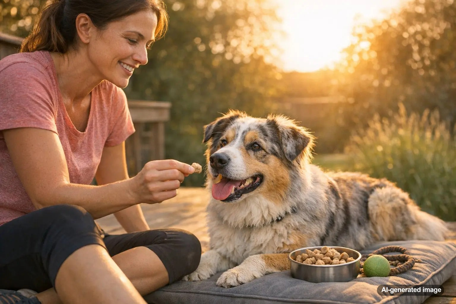 Picky dog looking at a bowl while exploring whether freeze dried raw dog food is a good choice