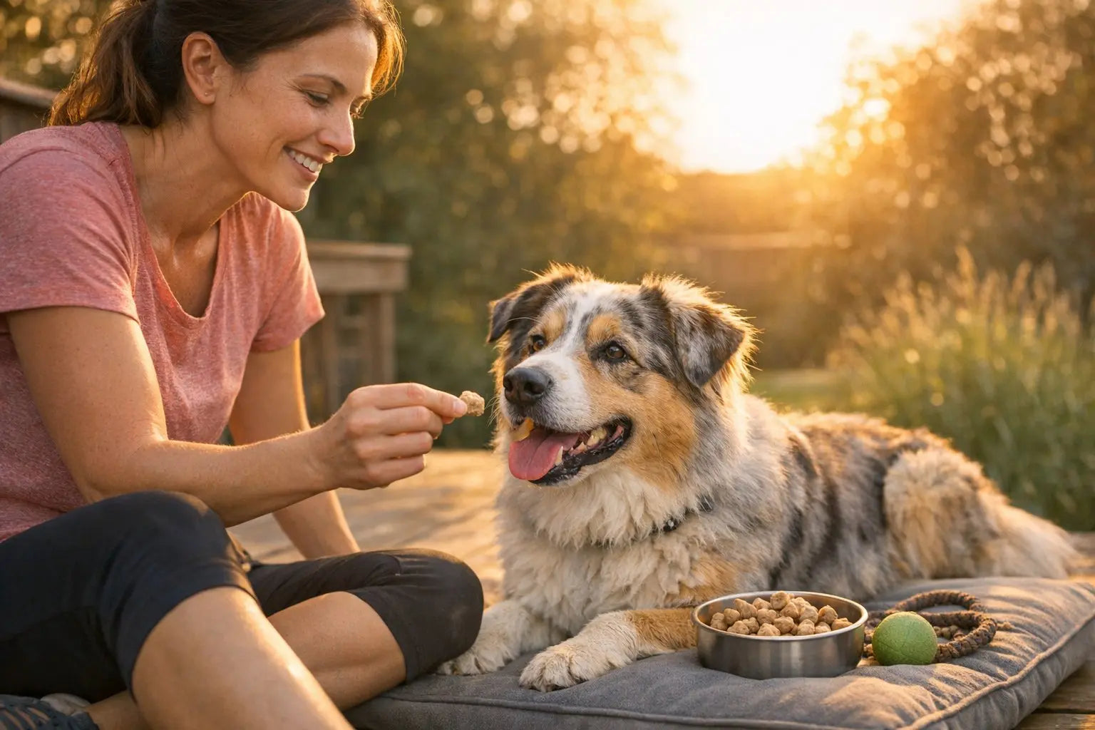 Picky dog looking at a bowl while exploring whether freeze dried raw dog food is a good choice