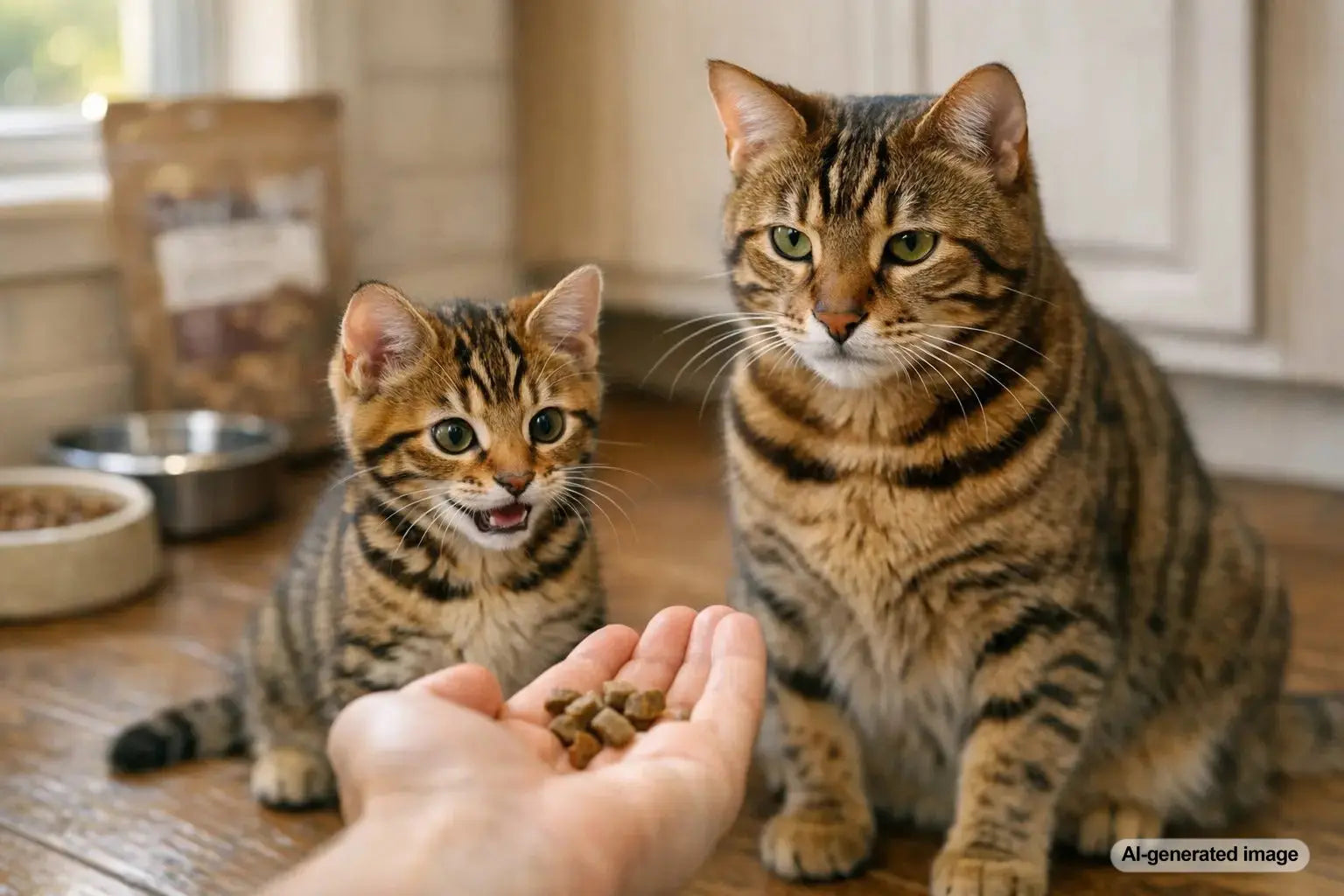 Cat training with food rewards comparing kittens and adult cats