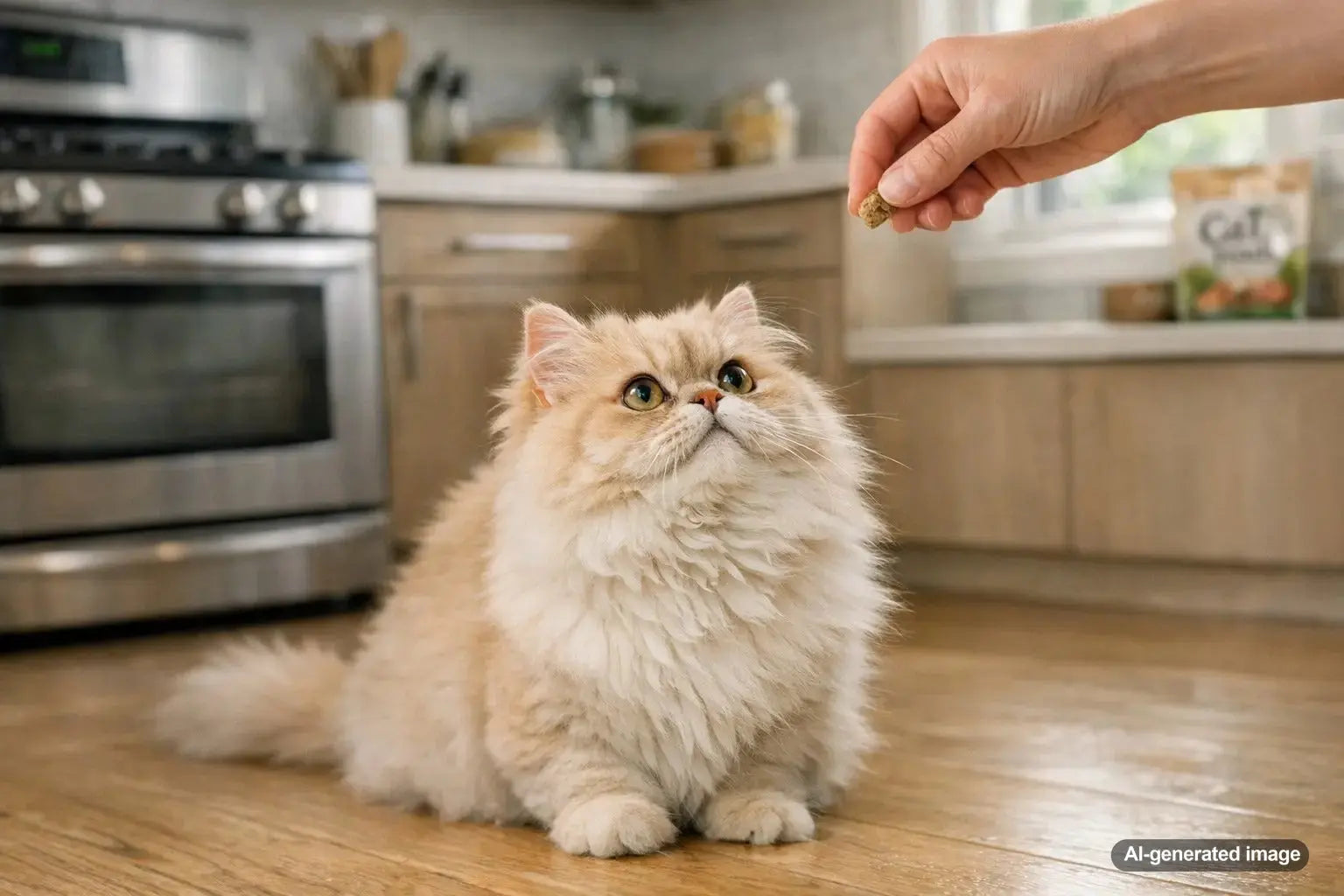 Persian cat training to stay off kitchen counters