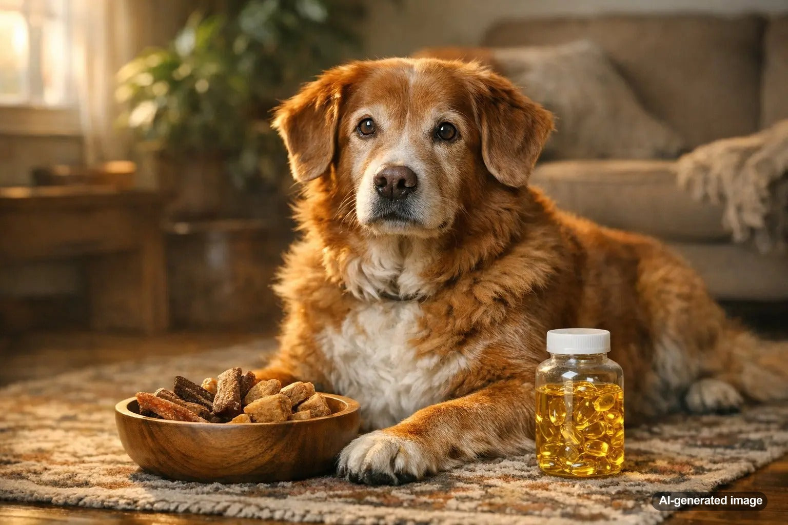 Senior dog enjoying comfortable movement with joint health support from omega 3 and collagen