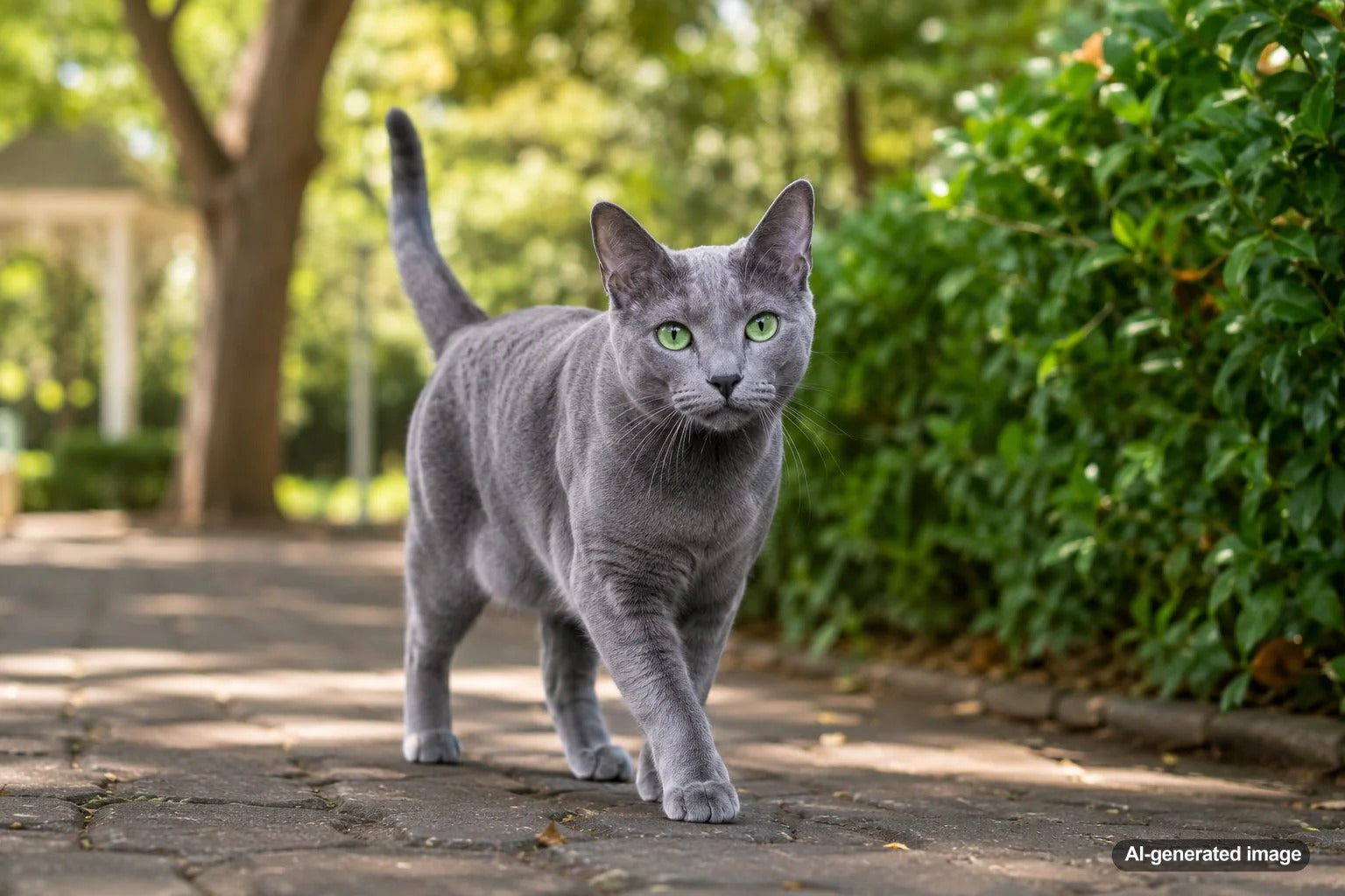 Silver-blue Korat cat with bright green eyes representing Thailand's good fortune cat breed