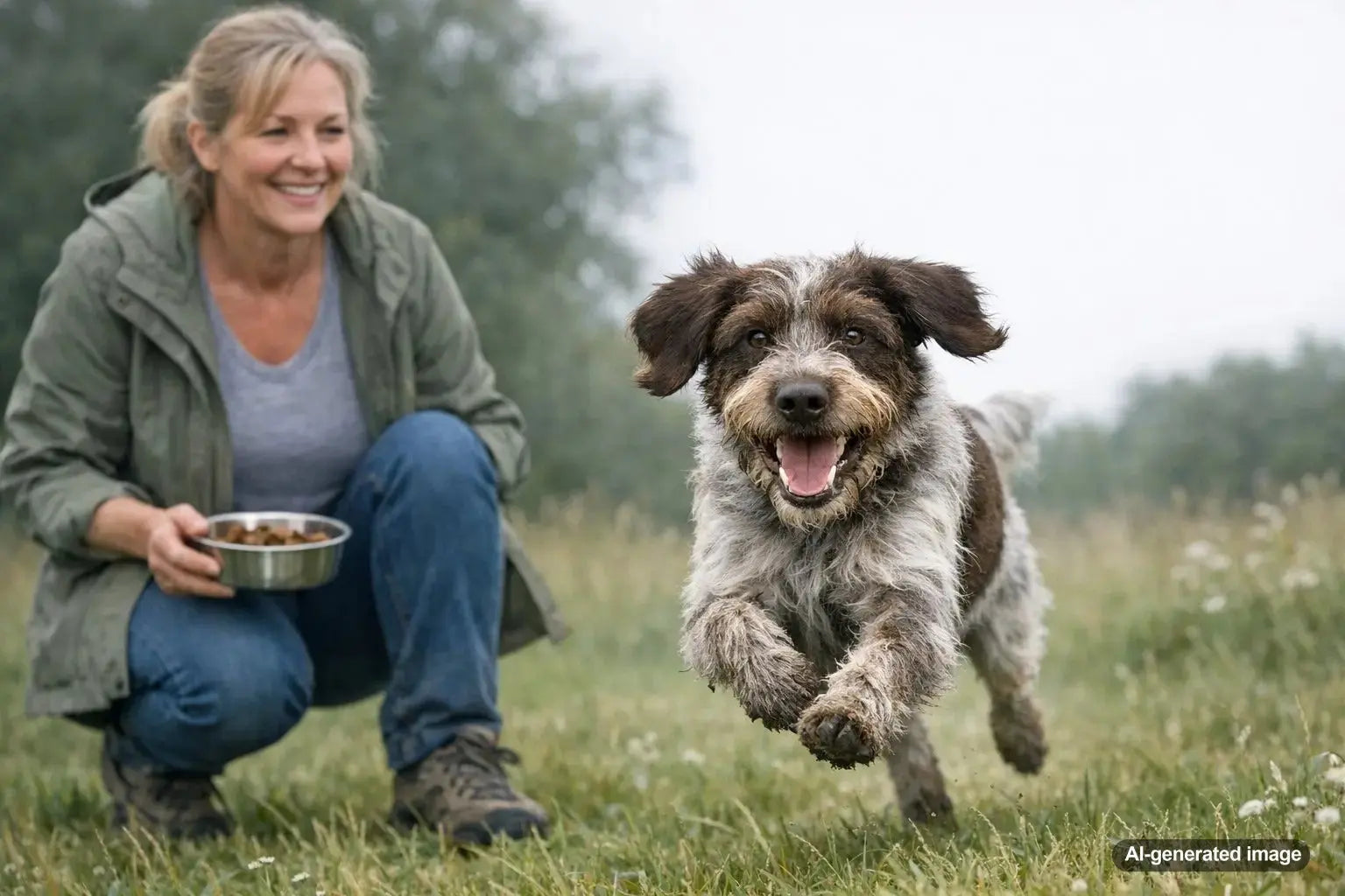 Dog waiting eagerly for liver and protein treats while comparing different reward options